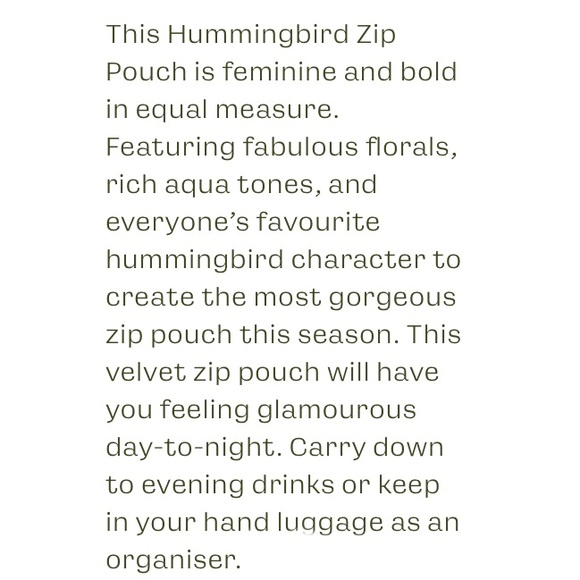 Powder UK Hummingbird luxury velvet embroidered pouch w/tassel-2 available-NWT - Picture 3 of 16